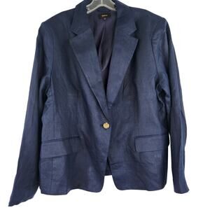 Quince Deep Navy Women's Structured Blazer 100% European Linen Size XL NWOT